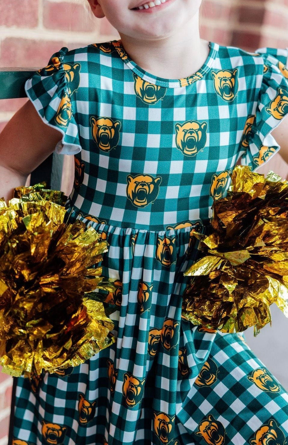 M&R Baylor Plaid Bear Flutter Twirl Dress