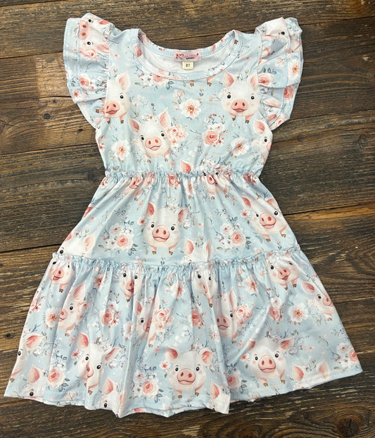 Floral Piglet Ruffle Dress