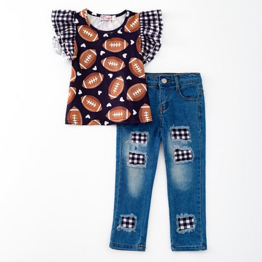 Gingham Football Denim Set