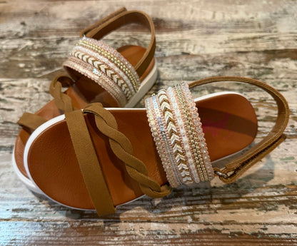 JellyPop Cloverlynn Tan Beaded Sandal