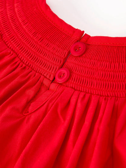 Red Christmas Tree Smocked Dress