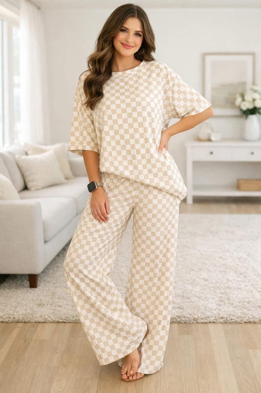 Tan Check Women’s Lounge Set