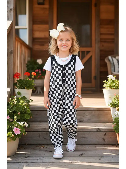 Checkered Loose Overalls