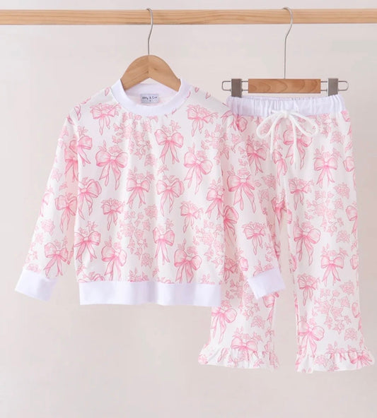Pink Floral Bow Pant Set