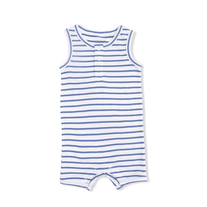Angel Dear Navy Stripe Henley Shortie Romper