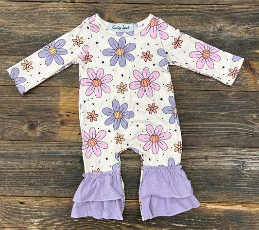 Lilac Pumpkin Floral Ruffle Romper