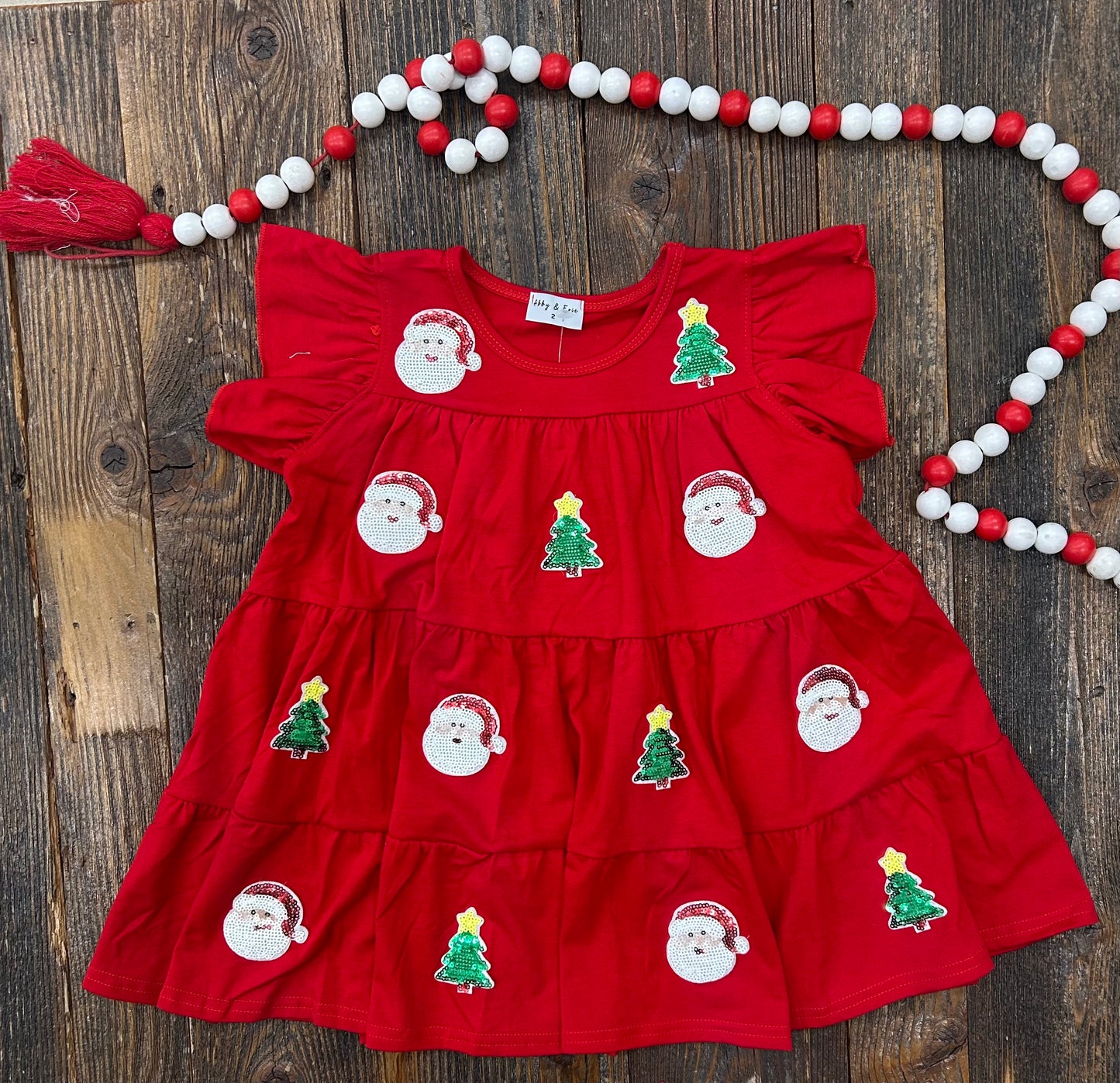 Red Santa Sequin Ruffle Dress