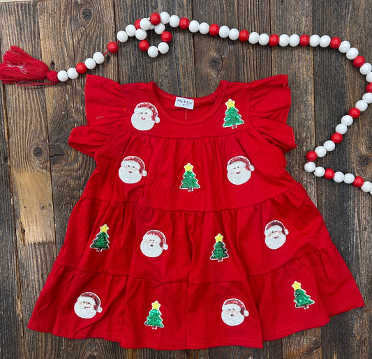 Red Santa Sequin Ruffle Dress
