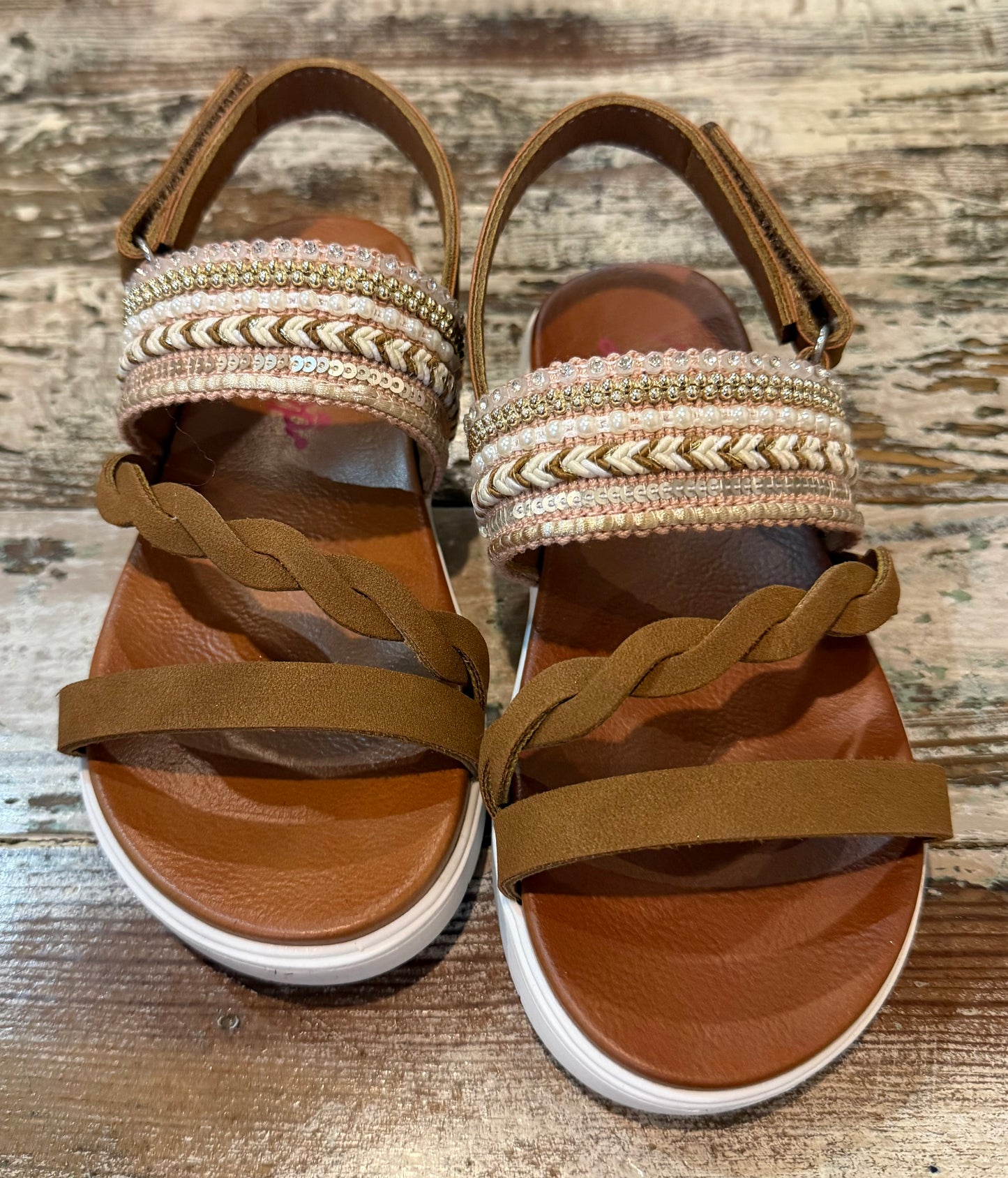 JellyPop Cloverlynn Tan Beaded Sandal