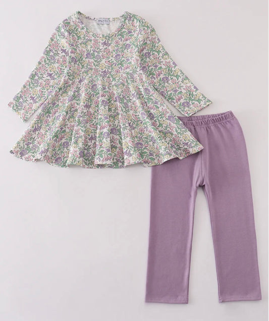 Lilac Floral Twirl Top set