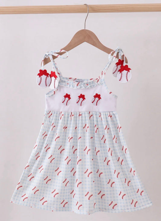 Baseball Gingham Ruffle Dress