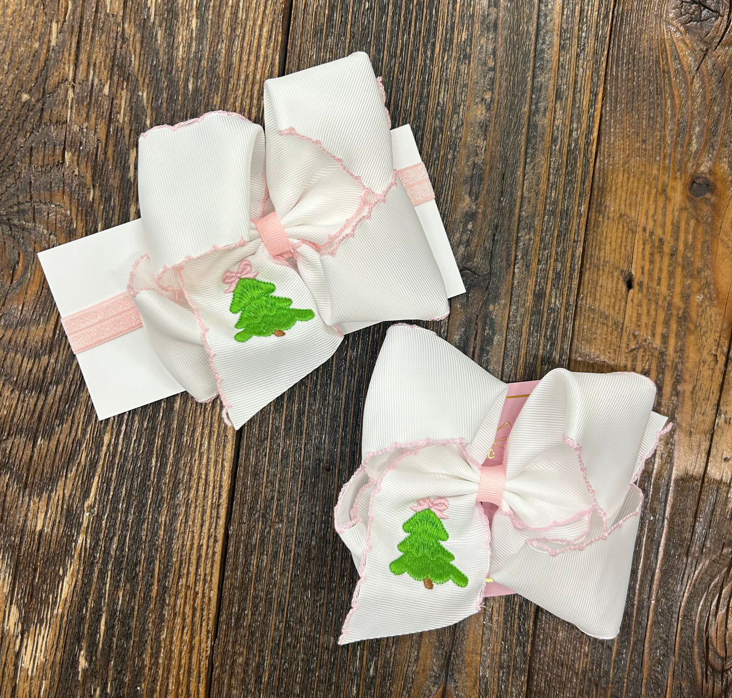 Holiday Moon Stitch Embroidered Bow/Headwrap