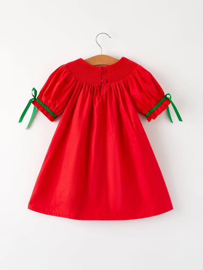 Red Christmas Tree Smocked Dress