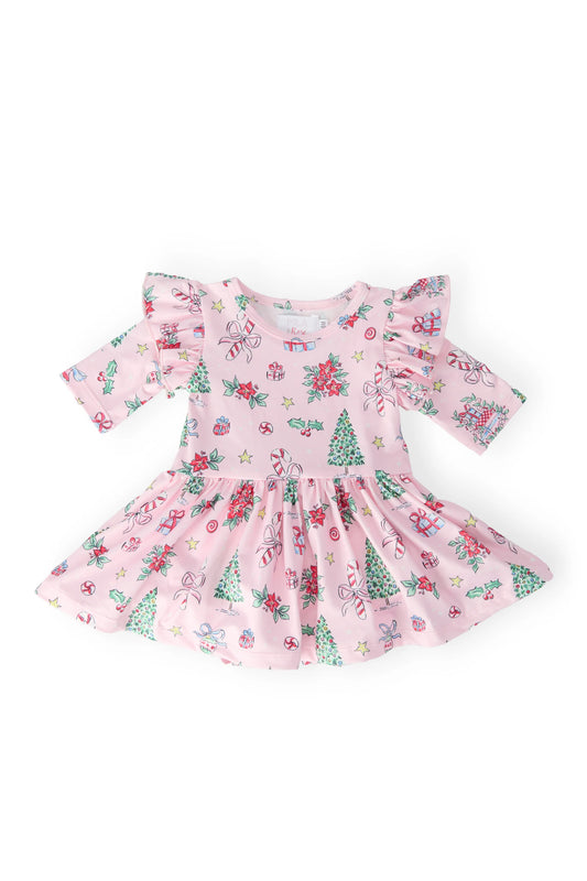 MR Pink Christmas 3/4 Sleeve Twirl Flutter Bodysuit