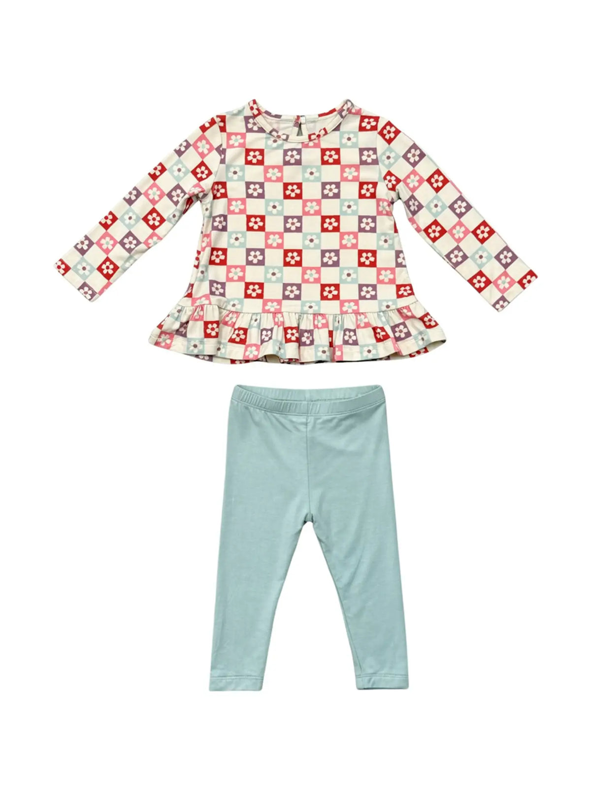 Baby Sprouts Wavy Daisy Checkered Peplum Set
