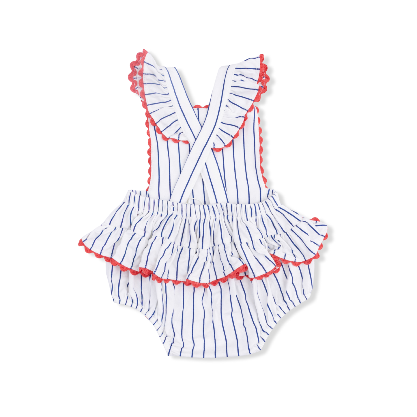 Angel Dear Baseball Stripe Ric Rac Ruffle Sunsuit