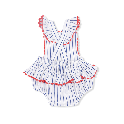 Angel Dear Baseball Stripe Ric Rac Ruffle Sunsuit