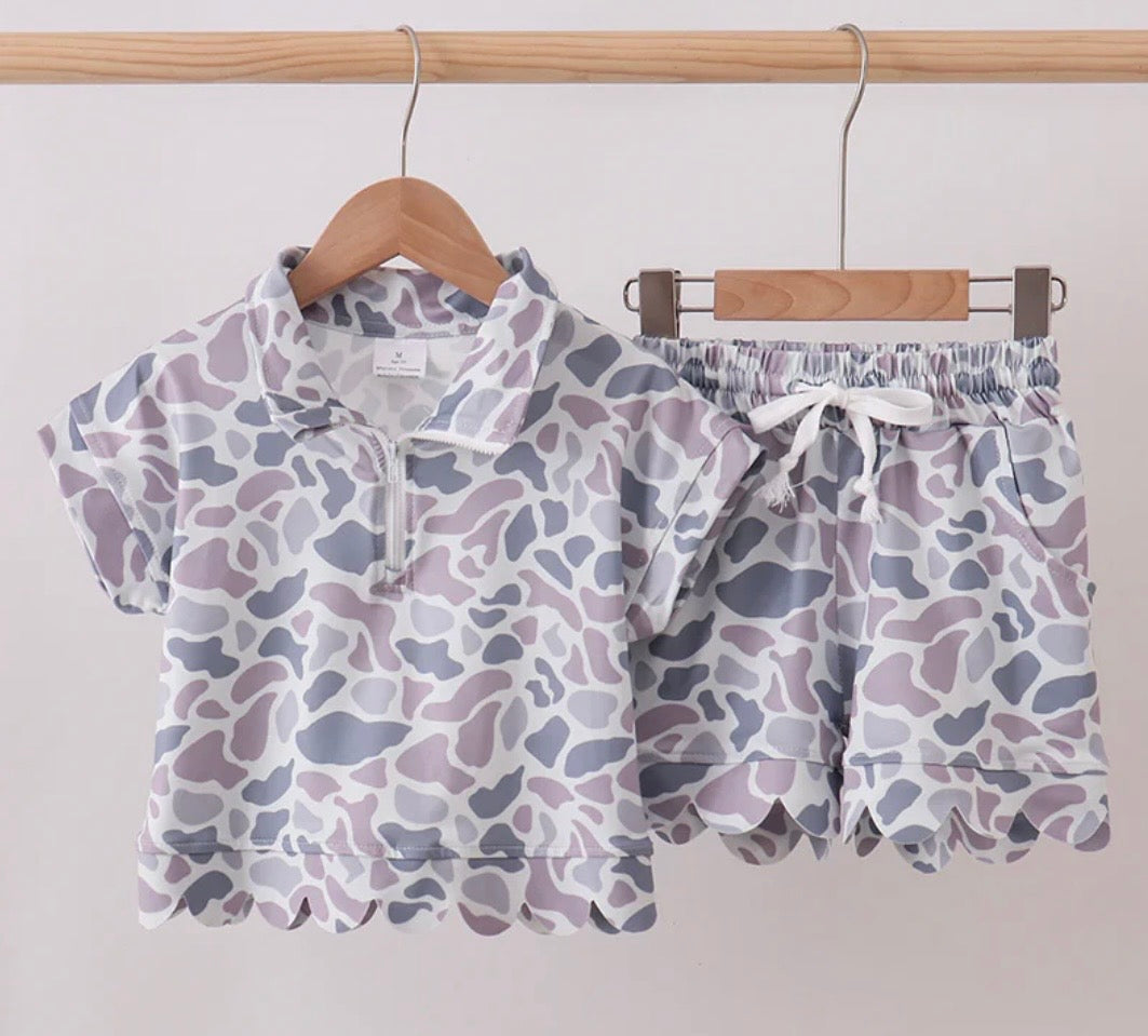 Camo Scalloped Polo Short Set
