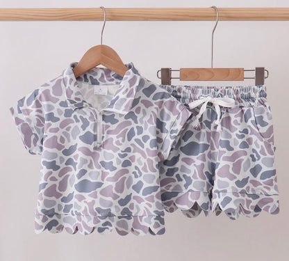Camo Scalloped Polo Short Set