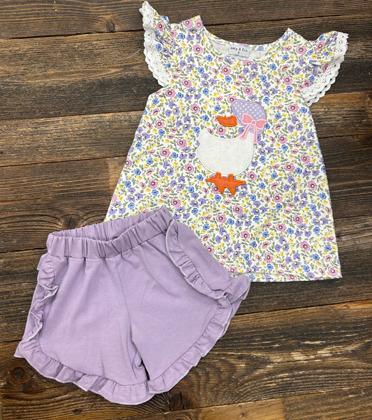 Purple Floral Goose Short Set