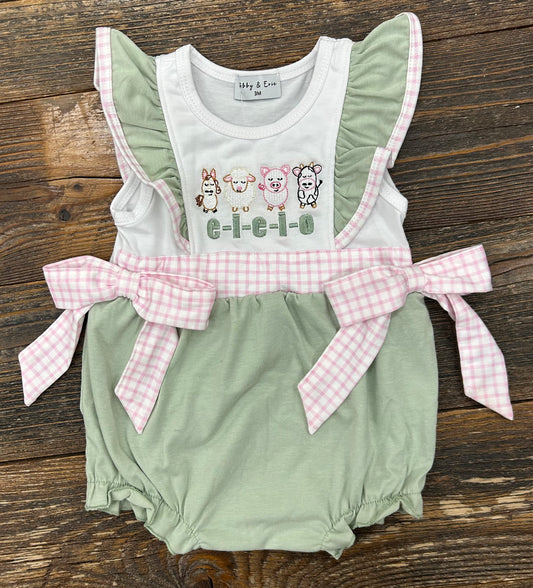 EIEIO Embroidered Bow Bubble