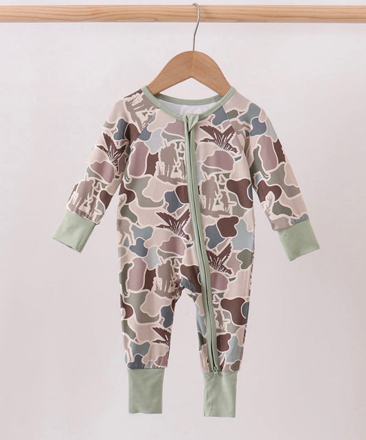 Camouflage Hunting bamboo Zipper Romper