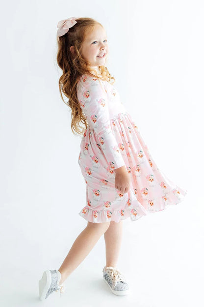 M&R Storybook Santa L/S Ruffle Twirl Dress