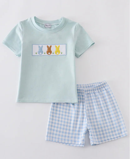 Blue Bunny Embroidered Set