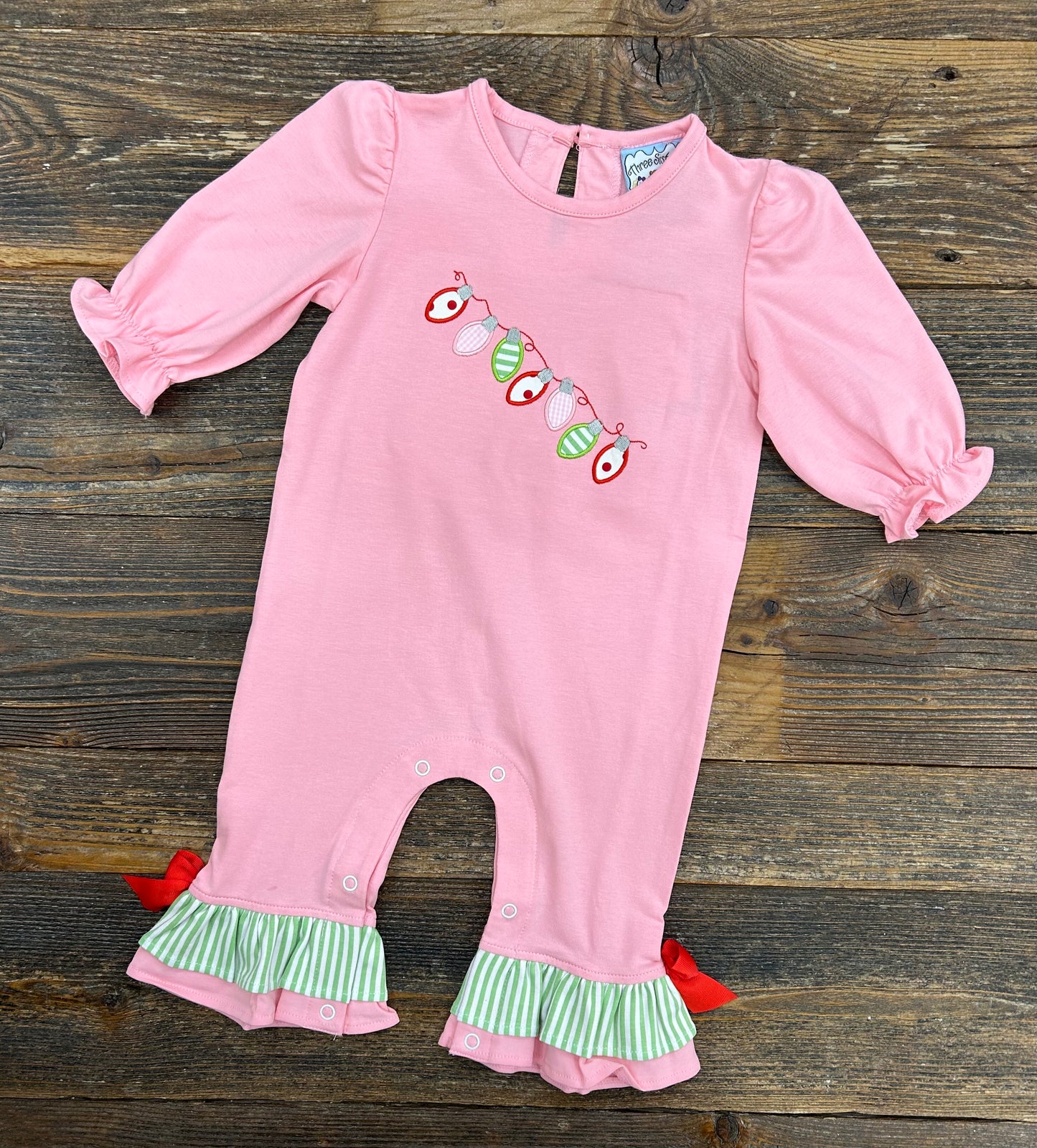 Three Sisters Christmas Lights Applique Romper