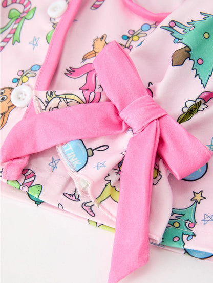 Pink Bow Green Guy Pajama Set