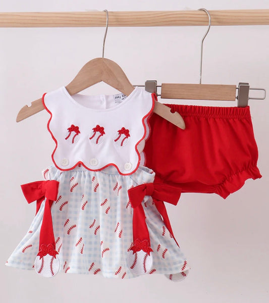 Baseball Gingham Bloomer Set