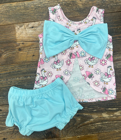 Pink Goose Floral Smocked Bloomer Set