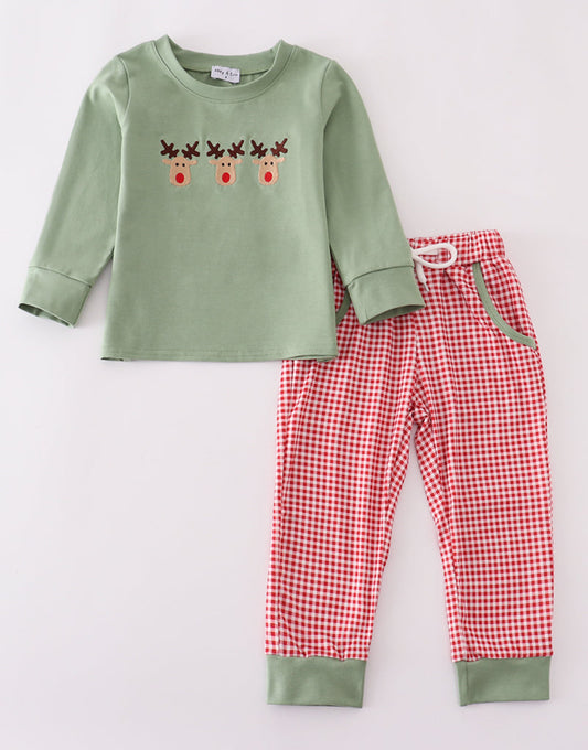 Reindeer Embroidered Pant Set