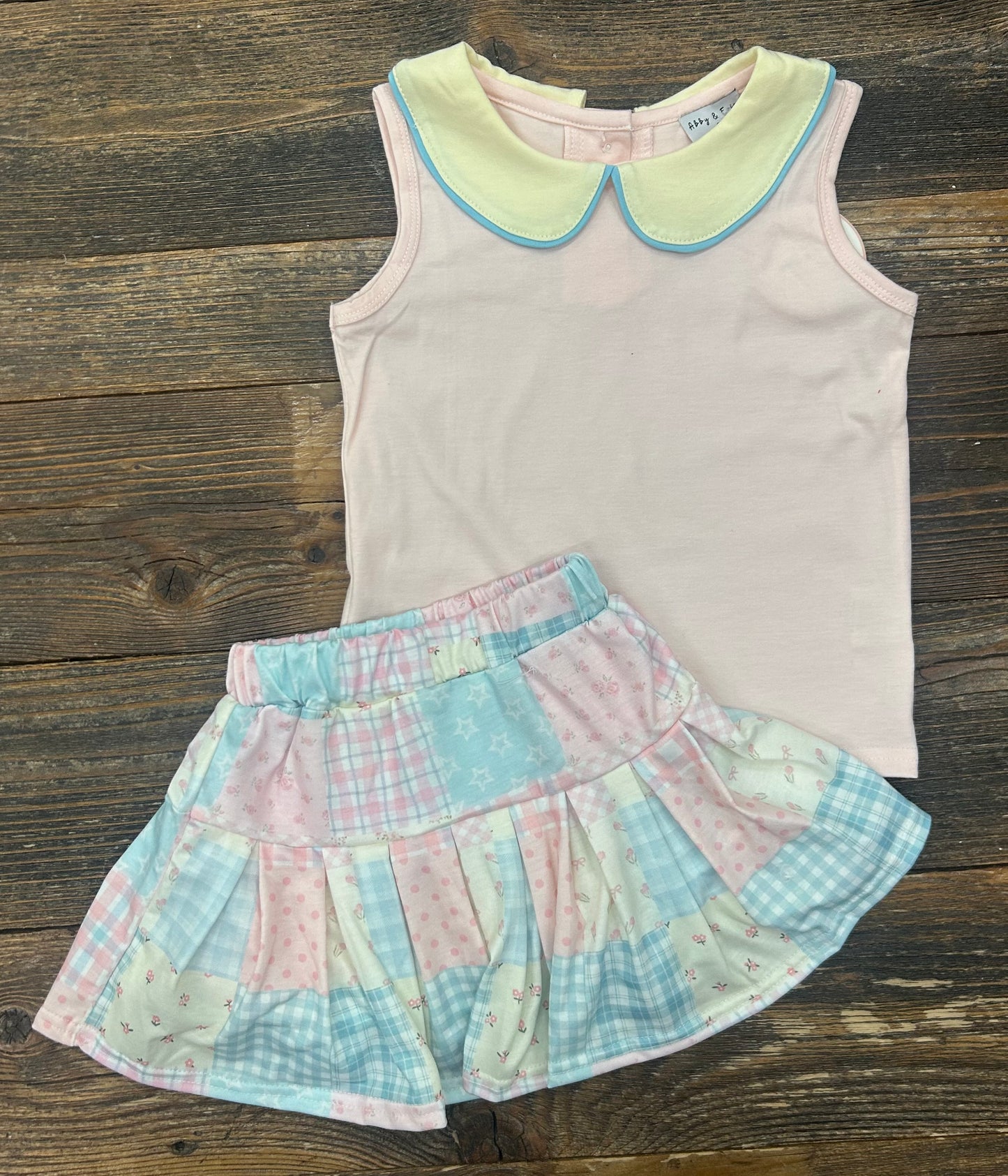 Patchwork Pleated Skort Set