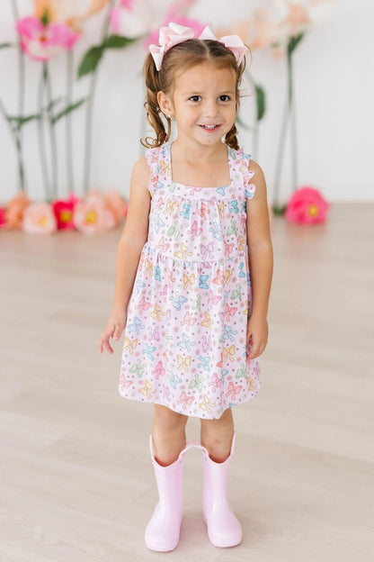 MR Springtime Bows Ruffle Cross Back Dress