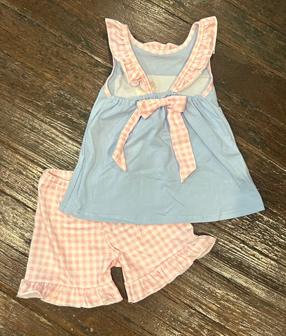 Blue Tractor Ruffle Short Set