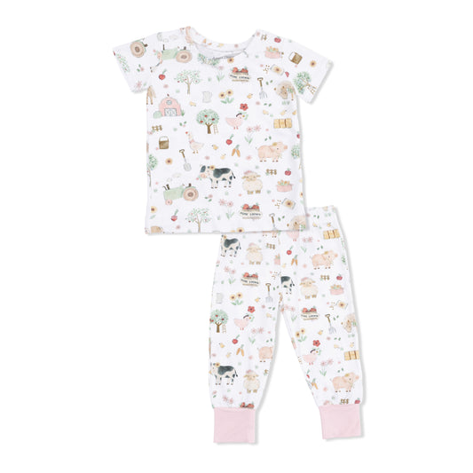 Angel Dear Cute Farm Animals Pink Short Sleeve Loungewear Set