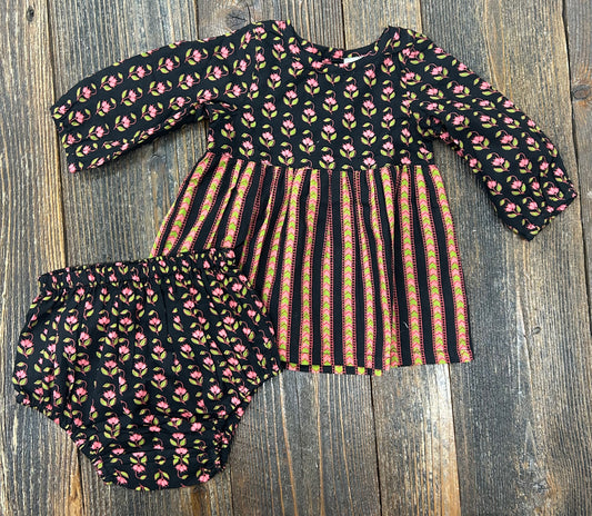 YB Black Floral Dress + Bloomers