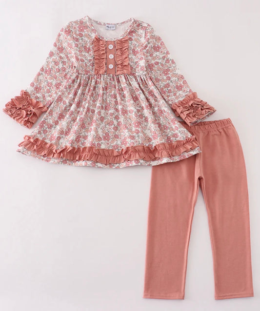 Rust Floral Ruffle Pant Set