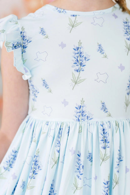 MR Texas Bluebonnets Flutter Sleeve Twirl Dress