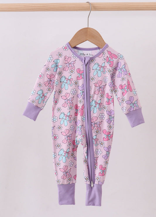 Purple Balloon Floral Bamboo Zipper Romper