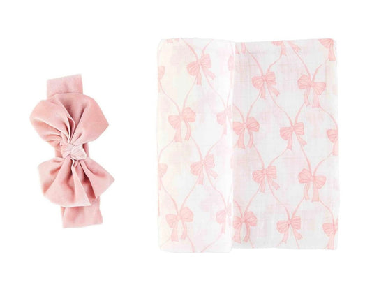 Mudpie Bow Swaddle + Headband Set