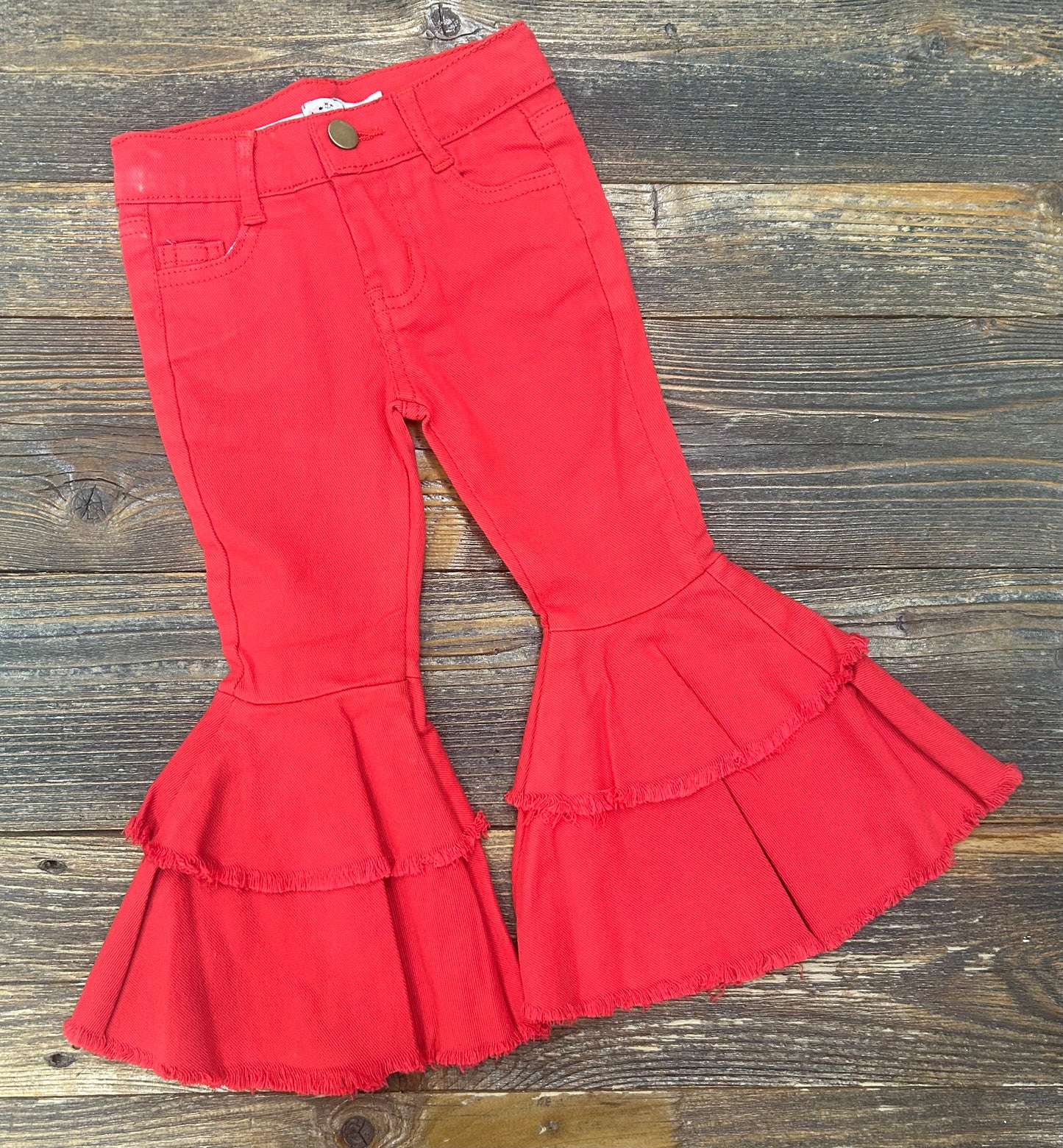 Red Denim Flare Bells
