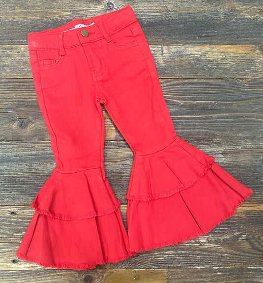 Red Denim Flare Bells
