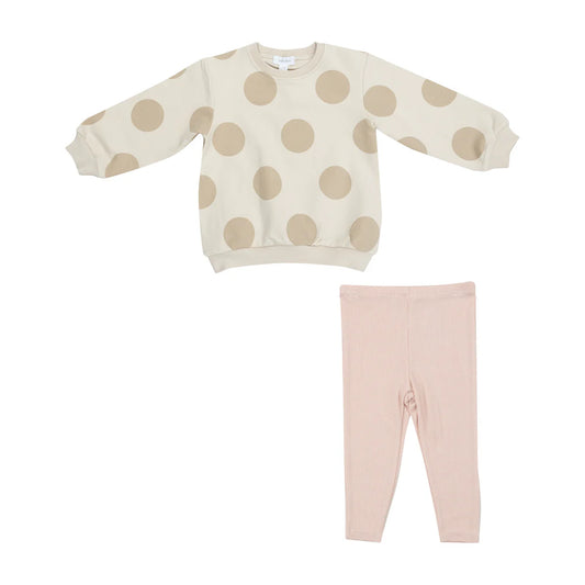 Angel Dear French Terry Beige Dot + Puffy L/S Oversized Sweatshirt + Legging Set