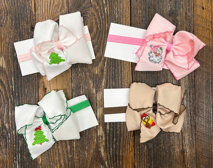 Holiday Moon Stitch Embroidered Bow/Headwrap