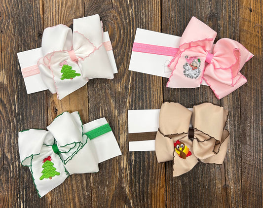 Holiday Moon Stitch Embroidered Bow/Headwrap