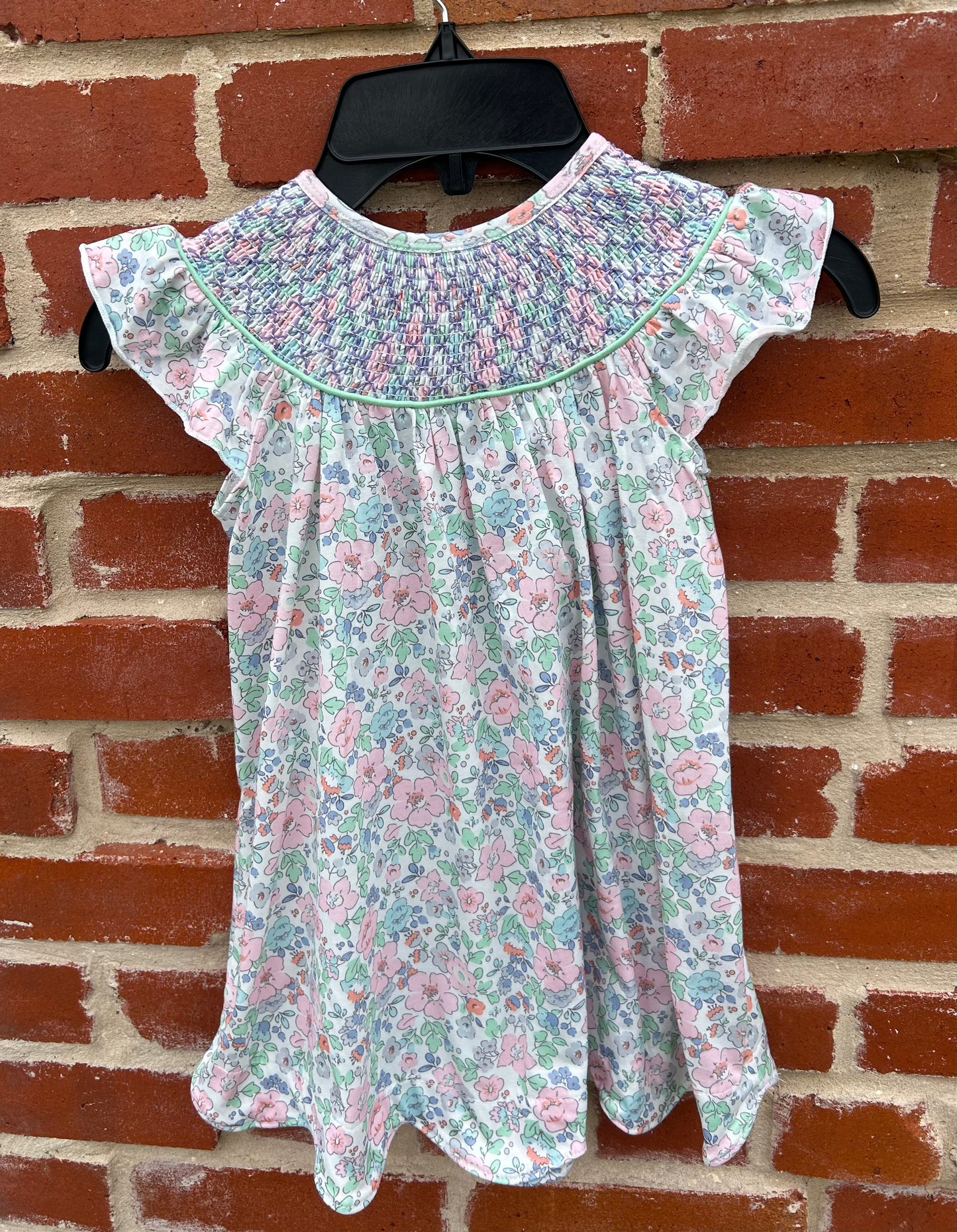 Green Floral Smocked Dress