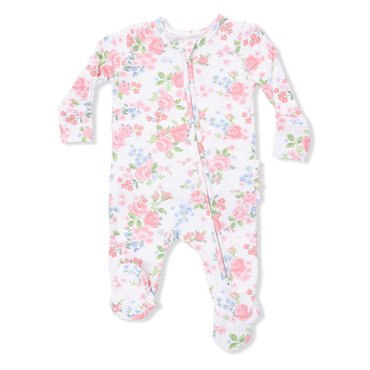 Angel Dear Cute Little Roses 2 Way Ruffle Back Zipper Footie