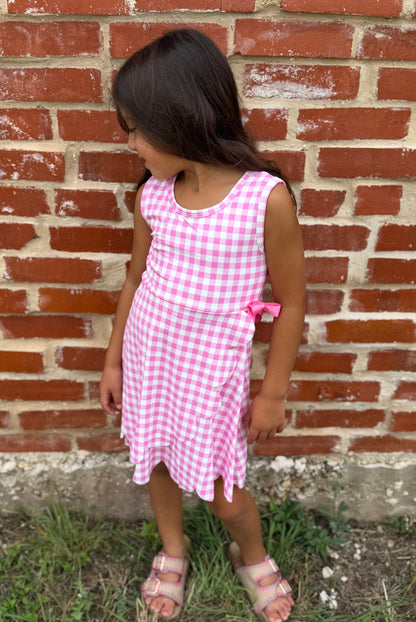 Pink Gingham Bow Scalloped Dress